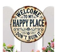 Letrero de bienvenida con texto en inglés "Welcome To My Happy Place Don't Ruin It", decoración de pared de metal para exteriores, letrero de bienvenida para puerta delantera, porche, patio