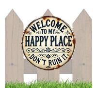 Letrero de bienvenida con texto en inglés «Welcome To My Happy Place» para decoración de pared de metal al aire libre, letrero de bienvenida para exteriores, interiores, puerta delantera