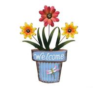 Letrero de bienvenida de girasol de metal, estaca de jardín, decoración artística de hierro para patio, porche, patio, césped, vibrante rojo, azul y blanco para colgar en la pared (azul)