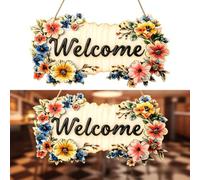 Letrero de bienvenida de madera con flores, 20 cm, decoración rústica para puerta