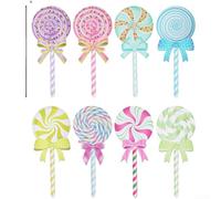 Letrero de bienvenida de madera festivo, decoración de piruletas de caramelo, Navidad, al aire libre, interior, jardín, fiesta, multicolor, adorno rústico, 8 piezas, fácil instalación, 15 x 35 cm, 14