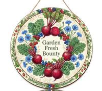 Letrero de bienvenida de rábano para puerta delantera, diseño rústico botánico de flores azules y hojas de verano de madera roja para decoración de porche exterior al aire libre, juego de 1