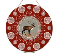 Letrero de bienvenida de reno para puerta delantera, cuentas de copos de nieve de Navidad, color rojo, para colgar en la puerta, letrero de bienvenida, hermosa decoración del hogar, juego de 3