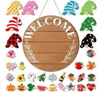 Letrero de bienvenida intercambiable, iconos magnéticos, 30 x 30 x 0,3 cm, decoración de gnomos de temporada navideña, letrero de bienvenida intercambiable, base de madera, para aula, cocina, escuela