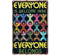 Letrero de bienvenida para puerta delantera con texto en inglés "Everyone is Welcome Here Everyone Belongs", letrero de metal decorativo de estaño de aluminio, póster de metal para el hogar, salón