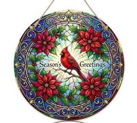 Letrero de bienvenida para puerta delantera, diseño de flor de pascua tradicional con texto en inglés "Welcome to Our Home" (Bienvenido a nuestro hogar)