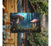 Letrero de bienvenida personalizado de madera para puerta delantera, bosque de fantasía, hongos, placa de madera sin terminar con cuerda, decoración del hogar, letrero de jardín para jardín y patio