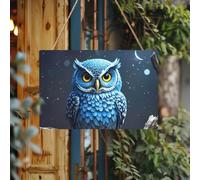 Letrero de bienvenida personalizado de madera para puerta delantera, búho azul, placa de madera sin terminar con cuerda, decoración del hogar, letrero de jardín para jardín y patio