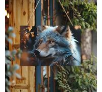 Letrero de bienvenida personalizado de madera para puerta delantera, hojas de otoño y un lobo, placa de madera sin terminar con cuerda, decoración del hogar, letrero de jardín para jardín y patio