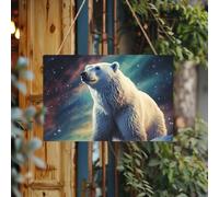 Letrero de bienvenida personalizado de madera para puerta delantera, luces del norte, oso polar, placa de madera sin terminar con cuerda, decoración del hogar, letrero de jardín para jardín y patio