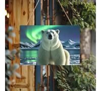 Letrero de bienvenida personalizado de madera para puerta delantera, luces del norte, oso polar, placa de madera sin terminar con cuerda, decoración del hogar, letrero de jardín para jardín y patio