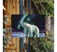 Letrero de bienvenida personalizado de madera para puerta delantera, osos polares, luces del norte, letreros de madera sin terminar con cuerda, decoración del hogar, letrero de jardín para jardín y