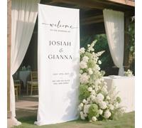 Letrero de bienvenida personalizado de tela para boda, letrero de bienvenida moderno con nombres y fecha, letrero de tela, letreros de boda de lino personalizados, decoración de boda bohemia (38 x 100