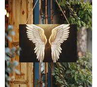 Letrero de bienvenida personalizado para puerta delantera, con alas de ángel, placa de madera sin terminar con cuerda, decoración del hogar, letrero de jardín para jardín y patio