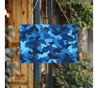 Letrero de bienvenida personalizado para puerta delantera, letrero de madera de camuflaje azul, placa de madera sin terminar con cuerda, decoración del hogar, letrero de jardín para jardín y patio