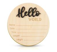 Letrero de bienvenida redondo grande de 5.9 pulgadas de madera con nombre de bebé, accesorios para fotografía de recién nacidos y anuncio de nacimiento