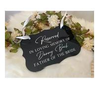 Letrero de boda personalizado con texto en inglés "Reserved in Loving Memory", letrero conmemorativo de silla colgante para boda (color negro)