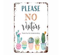 Letrero de cactus con texto en inglés "Please No Visitors Cactus Social Distancing Cactus Quarentine Door Sign Barch Home Decor Art Wall Decor Metal Sign Poster 8x12"