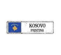 Letrero de calle de Kosovo Pristina City Sign, letrero de bandera de Kosovo, recuerdo vintage de la capital del país para decoración de pared de camino rural, 8 x 30 cm