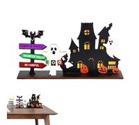 Letrero de centro de mesa de Halloween, decoración del murciélago de Halloween | Bandeja rústica de varios niveles de estilo rústico con decoración de madera de | Decoraciones en