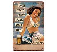 Letrero de cerveza Funny Girl Loves Beer Lose Your Mind Find Your Soul Arte de pared de metal para dormitorio, letrero de estaño, arte elegante, decoración de pared, letreros divertidos para sala de