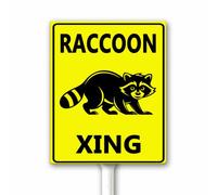 Letrero de cruce de mapache lento Xing para patio con estaca, 20 x 30 cm, placa de aluminio de cruce lento de mapache, decoración de mapaches salvajes, valla de advertencia de vida silvestre para