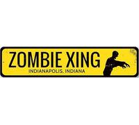 Letrero de cruce de zom ecoración de pared metálica personalizada para Halloween con ciudad y estado