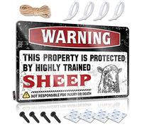 Letrero de cueva de hombre, divertido letrero de lata con texto en inglés "Warning This Property Is Protected By A Highly Trained Sheep" (20 x 30 cm)