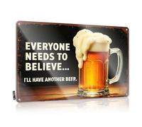 Letrero de cueva de hombre personalizado con texto en inglés "Everyone Needs To Believe... I'Ll Have Another Beer". Letrero decorativo de lata divertido vintage (20 x 30 cm)