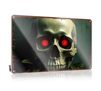 Letrero de cueva de hombre, vintage, divertido, con calavera espeluznante con ojos rojos brillantes, letrero de estaño, letrero para puerta de habitación, patio, bar (20 x 30 cm)