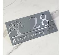 Letrero de dirección de vida de árbol personalizado, placa de número de casa de acrílico 3D gris dorado, corte láser personalizado, placa moderna para puerta de hogar al aire libre (B)