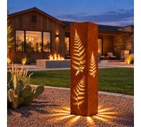 Letrero de dirección solar grande de metal personalizado para patio, retro, impermeable, con iluminación de número de casa, columna de acabado de óxido sintético para exteriores, marcadores de