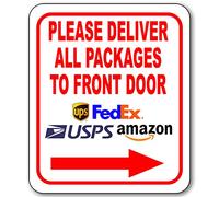 Letrero de entrega con flecha derecha para entregar todos los paquetes a la puerta delantera, instrucciones de entrega del conductor de entrega para mis paquetes desde Amazon, FedEx, USPS, UPS,