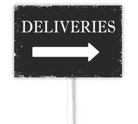 Letrero de entrega de 30 x 20 cm con flecha derecha con estaca, instrucciones de entrega para mis paquetes, placa de aluminio resistente, libre de óxido, resistente a la intemperie