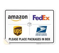 Letrero de entrega del paquete, por favor deja paquetes aquí, FedEx, Amazon, UPS, USPS, 10 x 7 pulgadas, calcomanías de vinilo de 4 mil, resistentes a la intemperie, fabricado en Estados Unidos por