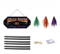 Letrero de estacionamiento de escoba de madera maciza con 3 escobas de bruja diseñadas por separado para decoración de apartamentos o casas temáticas de Halloween (MZ866)