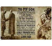 Letrero de estaño antiguo con texto en inglés «To My Son Never Feel That You Are Alone I Am There Waiting Watching Keeping To The Believe In Yourself», estilo vintage, estilo retro, publicidad