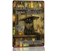 Letrero De Estaño Cartel De Chapa Jardín Cartel De Hojalata para Puerta Aula Ventanas 20X30Cm Gato De Halloween Boticario Negro Pociones Y Elixires Finos Brebajes Místicos