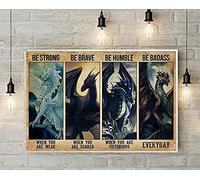 Letrero de estaño con texto en inglés "Dragons Be Strong Be Brave Be Humble Be Badass", horizontal, decoración de pared para dormitorio, baño, 15,2 x 20,3 cm