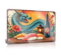 Letrero de estaño con texto en inglés "Dragon's Delight: A Sushi Feast Under The Sunset Sky" (30 x 40 cm)