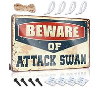 Letrero de estaño con texto en inglés "For Man Cave Beware Of Attack Swan", letrero de estaño divertido y vintage (30 x 40 cm)