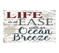 Letrero de estaño con texto en inglés "Life is at Ease with an Ocean Breezee", estilo vintage, bar, pub, garaje, hotel, comedor, cafetería, hogar, valla de malla de hierro, granja, supermercado