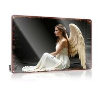 Letrero de estaño con texto en inglés "Man Cave Accessories And Decor Angel In White: A Serene Figure with Golden Wings Latin" (20 x 30 cm)