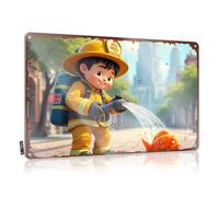 Letrero de estaño con texto en inglés "Man Cave Accessories And Decor Little Firefighter Saving A Fish In The City" (20 x 30 cm)