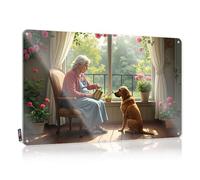Letrero de estaño con texto en inglés "Man Cave Decor An Elderly Woman And Her Dog Enjoying A Quiet Moment By The Windo" para hombres, decoración sarcástica (20 x 30 cm)