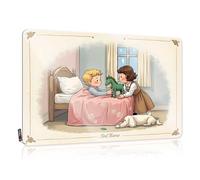 Letrero de estaño con texto en inglés "Man Cave Decor Two Children Share A Bedtime Story With Their Toy Horse and Dog", letrero de hojalata para hombres, decoración sarcástica (20 x 30 cm)