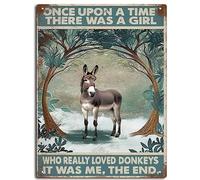 Letrero de estaño con texto en inglés "Once Upon A Time There Were A Girl Who Really Loved Donkey", decoración de pared de metal para jardín, bares, restaurantes, cafeterías, 12 x 16 pulgadas
