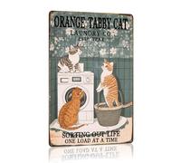 Letrero de estaño con texto en inglés "Orange Tabby Cat Laundry Co Est Year Sorting Out Life One Load At A Time" para decoración de pared, 30,5 x 20,3 cm