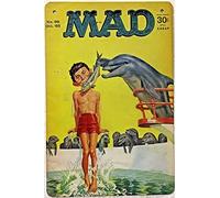 Letrero de estaño de 8 x 12 pulgadas Alfred E Newman Mad Magazine Dolphin Fish Seaquarium Pool Funny Signs Vintage Funny Gift Farmhouse Rustic Wall Art Hanging Plaques, Home Decor Acentos para Cocina
