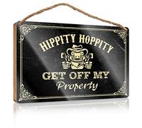 Letrero de estaño de advertencia de Hippity Hoppity Get Off My Property, letrero de madera, decoración de metal para el hogar, bar, accesorios de dormitorio de niños (23 x 35 cm)